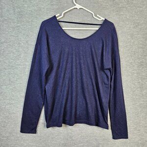 White house Black Market Women’s Navy Blue V-neck Back Top Sz S